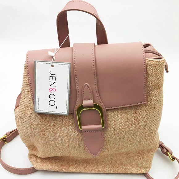 Jen & Co. Avani Backpack Vegan Leather Woven Fabric 11.5x12x4.5 inches Ash Pink - Picture 5 of 9